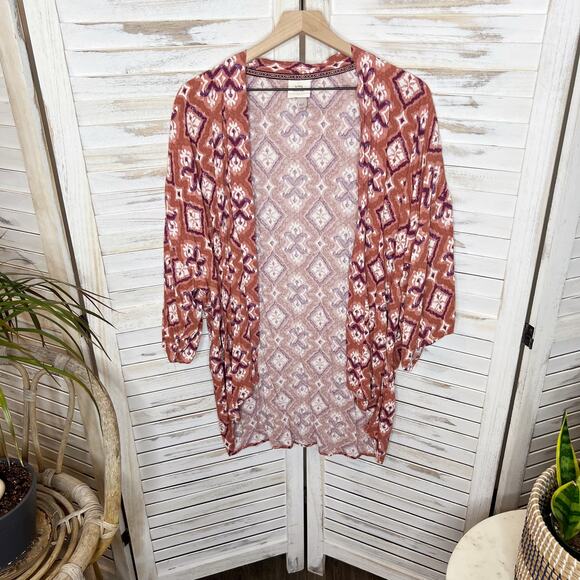 KNOX ROSE Women's Open Front Kimono Top Mauve Pink Diamond Print Med Large - Picture 12 of 12